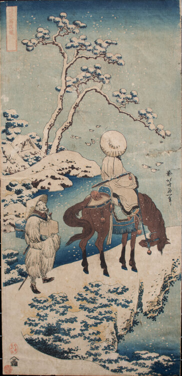 Katsushika Hokusai - Reiter im Schnee/ Der chinesische Dichter Su Dongpo - 1834 - Farbholzschnitt