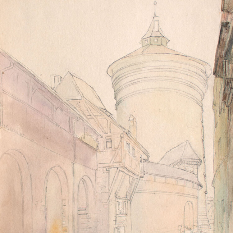 Georg Schmidt - Laufer Torturm - o.J. - Zeichnung, Aquarell