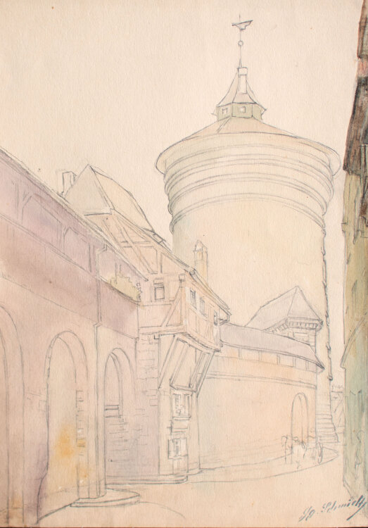 Georg Schmidt - Laufer Torturm - o.J. - Zeichnung, Aquarell