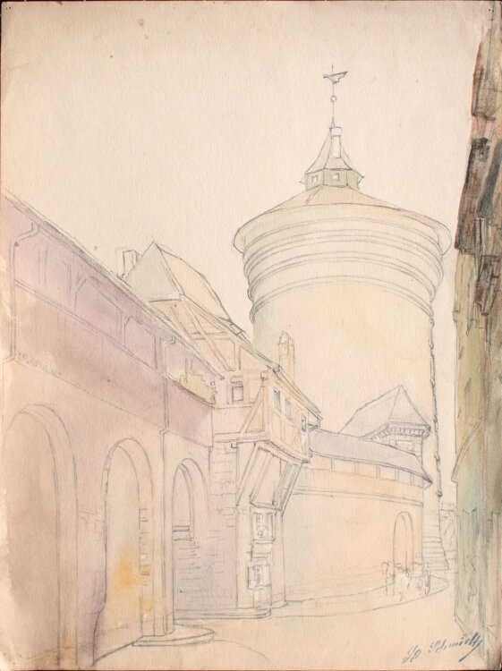 Georg Schmidt - Laufer Torturm - o.J. - Zeichnung, Aquarell