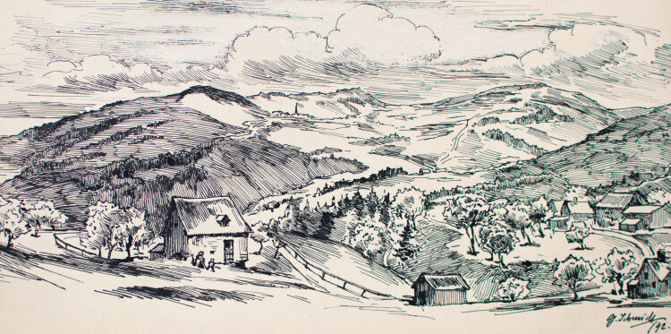 Georg Schmidt - Tallandschaft - 1892 - Zeichnung