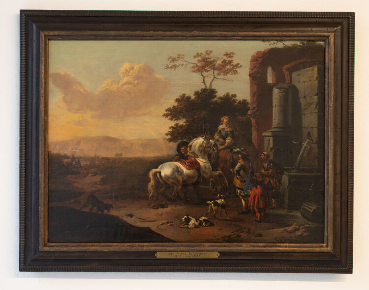 Jan Frans Soolmaker - Italianisierende Landschaft mit Reisenden an einem Brunnen - o.J. - Öl auf Tafel
