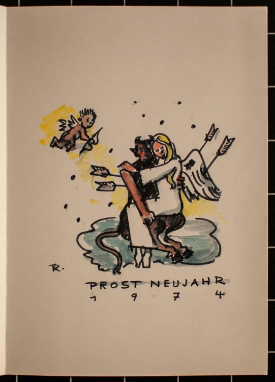 Bruno Ramin - Prost Neujahr - Aquarell - 1974