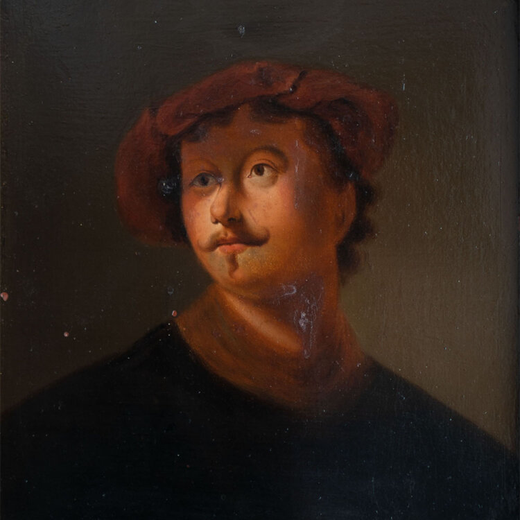 Unbekannt - Porträt eines Mannes mit rotem Barett -...