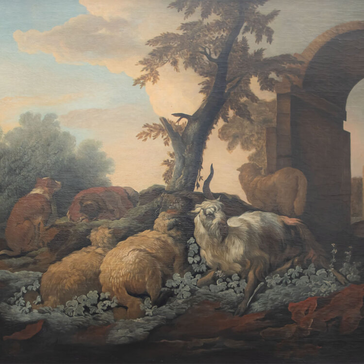 Johann Melchior Roos - Schlafender Hirte mit Tierherde - o.J. - Öl auf Leinwand auf Hartfaser