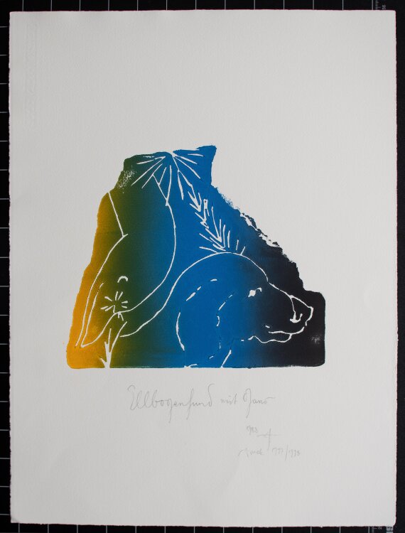 Jonas Hafner - Ellbogen mit Gans - 1988 - Farbholzdruck