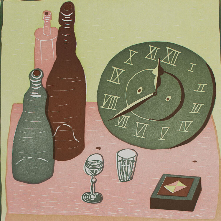 Kurt Mühlenhaupt - Stillleben mit Uhr - 1977 - Lithografie
