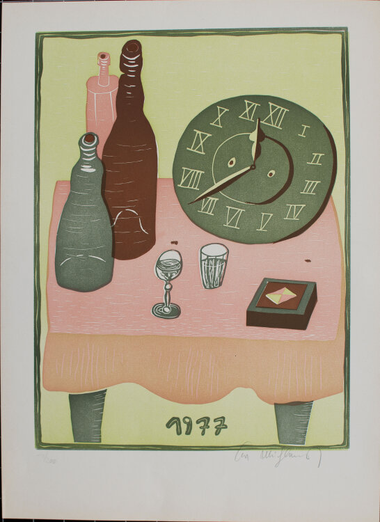 Kurt Mühlenhaupt - Stillleben mit Uhr - 1977 - Lithografie