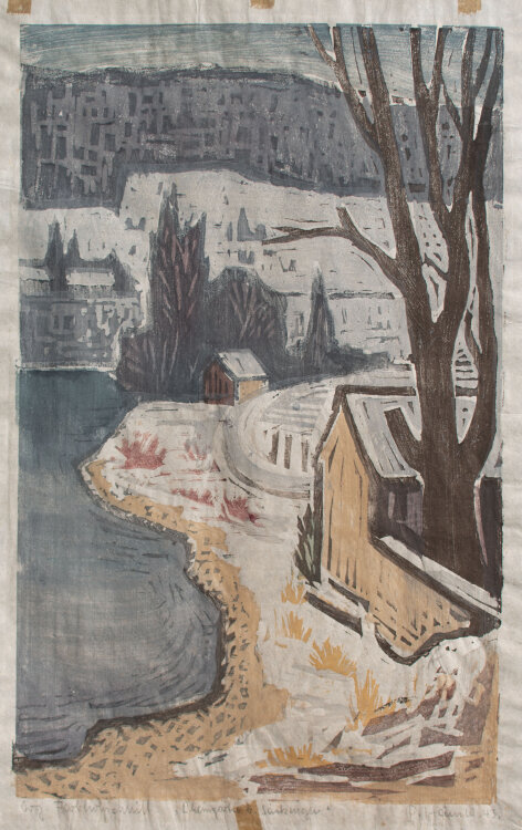 P. Häusler - Rheinpartie bei Säckingen - 1943 - Farbholzschnitt