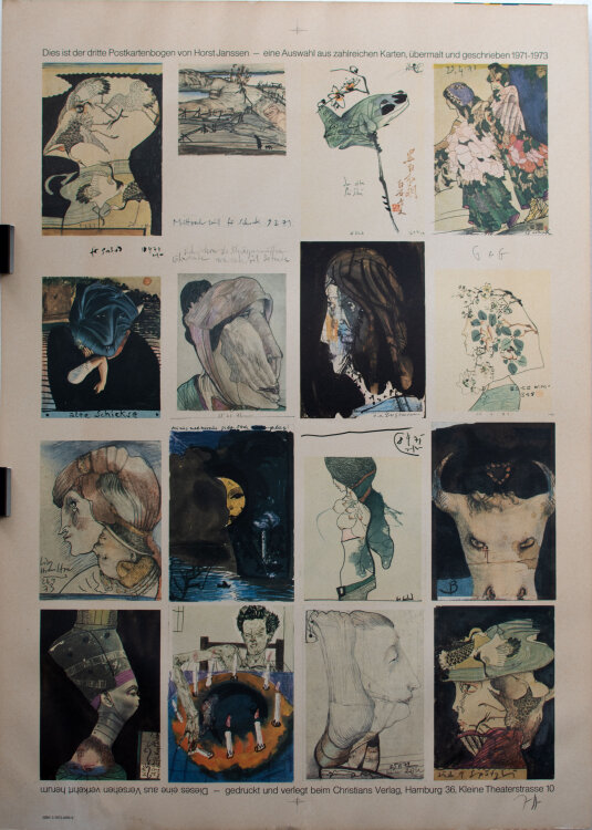Horst Janssen - Postkartenbogen - um 1973 - Farboffsetdruck