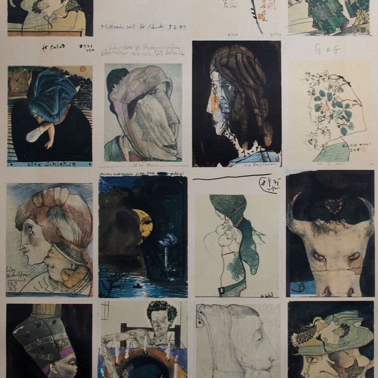 Horst Janssen - Postkartenbogen - um 1973 - Farboffsetdruck