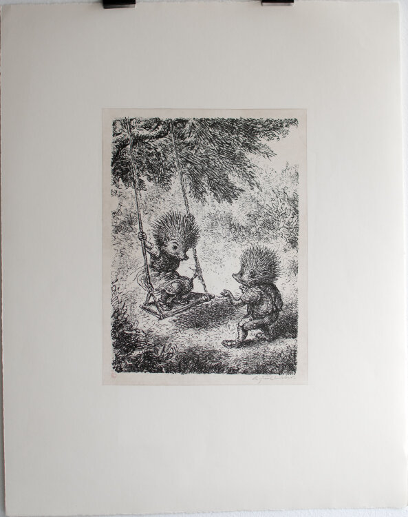 A. Paul Weber - Auf der Schaukel, Igelhausen - 1980 - Lithografie