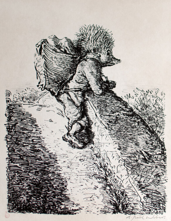 A. Paul Weber - Auf der Brücke, Igelhausen - 1980 - Lithografie