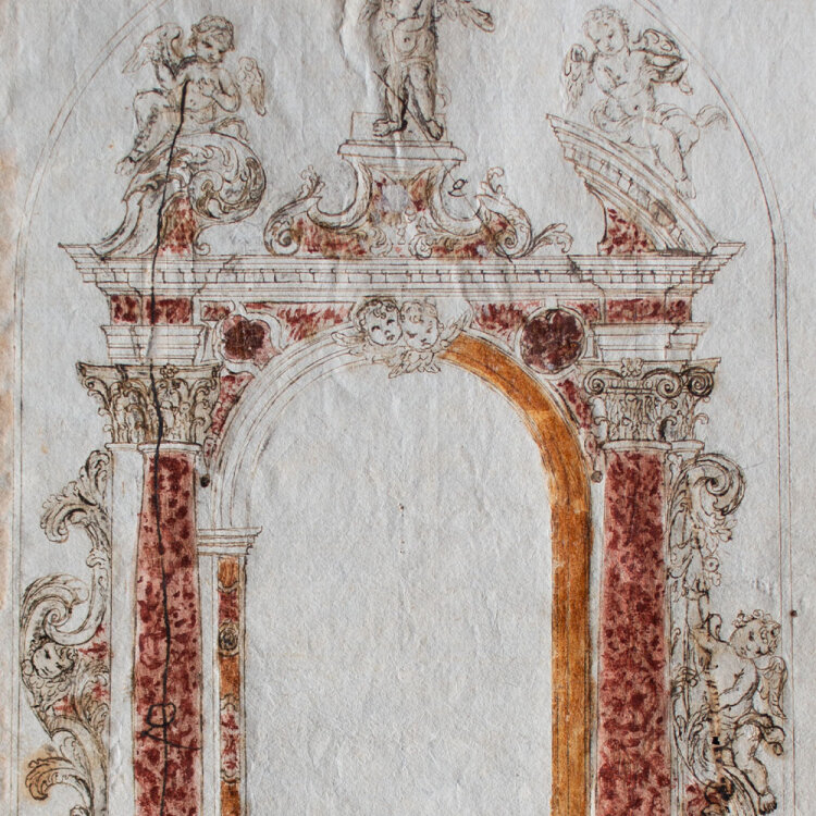 Unbekannt - Entwurf für eine barocke Altararchitektur - o.J. - Tusche / Aquarell