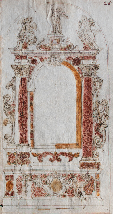 Unbekannt - Entwurf für eine barocke Altararchitektur - o.J. - Tusche / Aquarell