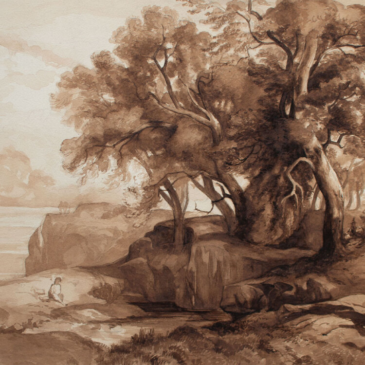 Nevina Radakovic - Steilküste mit Mädchen an Wasserstelle - o.J. - Aquarell