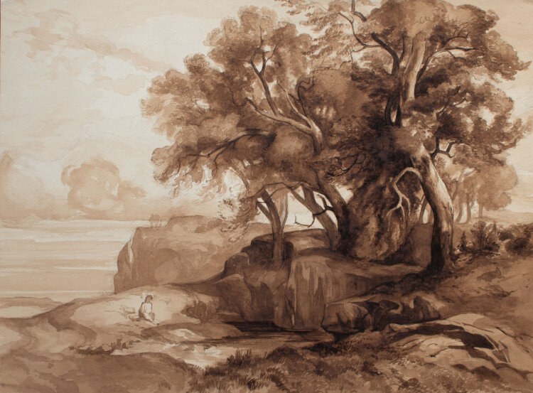 Nevina Radakovic - Steilküste mit Mädchen an Wasserstelle - o.J. - Aquarell
