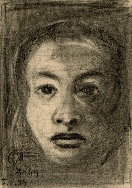 unbekannt - Weibliches Porträt - o.J. - Kohlezeichnung