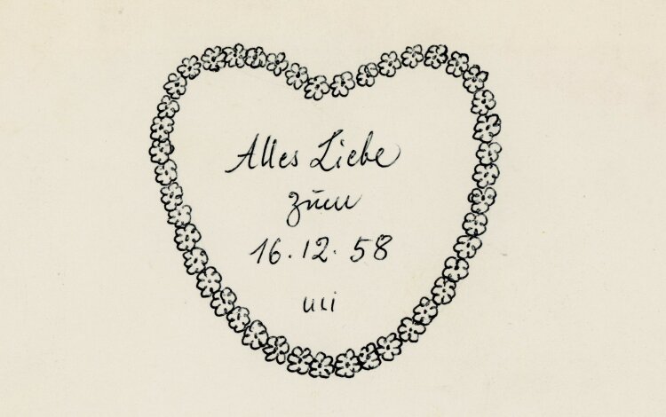 Uli Huber - Briefumschlag mit Blumenherz - 1958 - Zeichnung