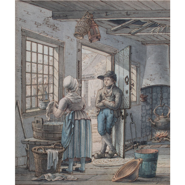 Pieter de Goeje - Paar im Gespräch - 1813 - Aquarell