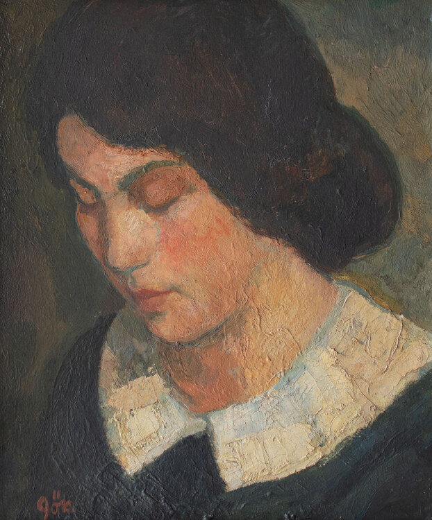 Hans Gött - Mädchenkopf (Olga) - 1914 - Öl auf Malpappe