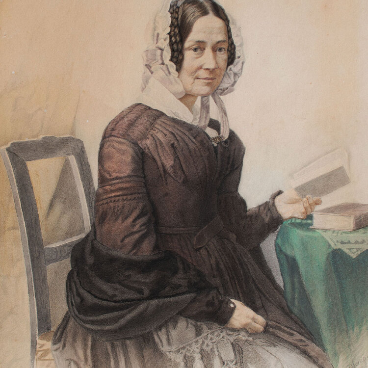 unleserlich signiert - Lesende Frau - 1862 - Aquarell