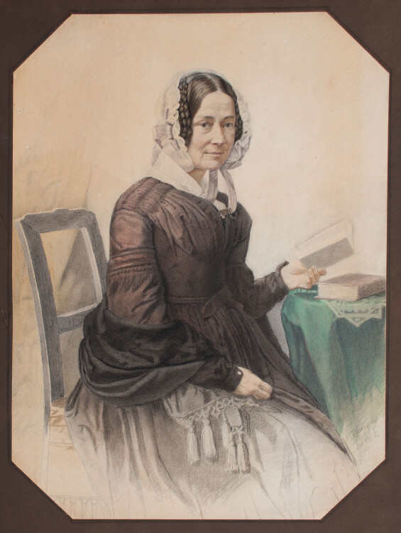 unleserlich signiert - Lesende Frau - 1862 - Aquarell