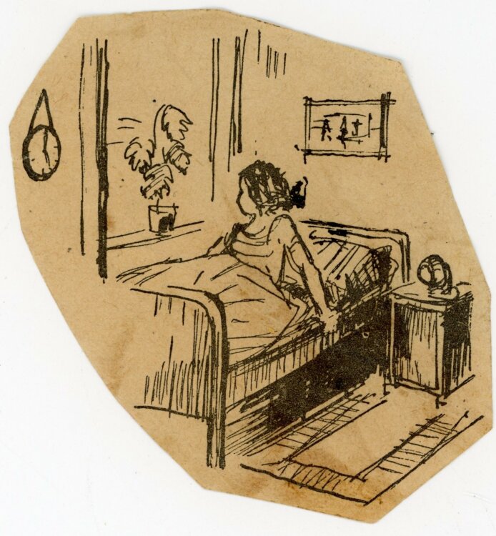 unbekannt - Frau im Bett - o.J. - Tuschezeichnung