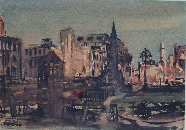 Richard Pusch - Altmarkt Dresden in Trümmern - 1949 - Aquarell