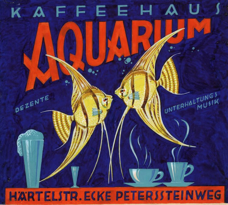 unbekannt - Kaffeehaus Aquarium - o.J. - Gouache