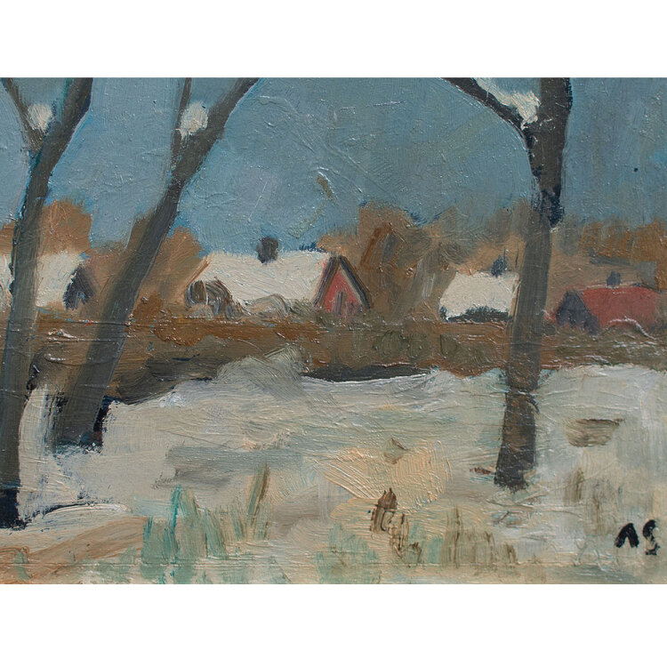 Andreas Schmitt - Winterlandschaft mit Häusern - o.J. - Öl auf Hartfaser