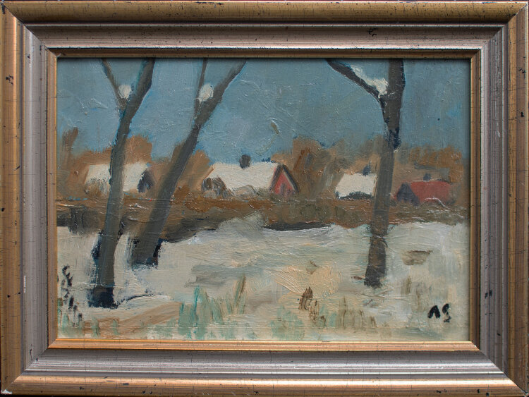 Andreas Schmitt - Winterlandschaft mit Häusern - o.J. - Öl auf Hartfaser