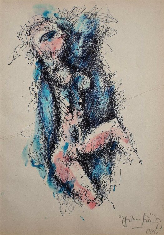Viola Ehrenfried - Akt - kolorierte Zeichnung - 1991