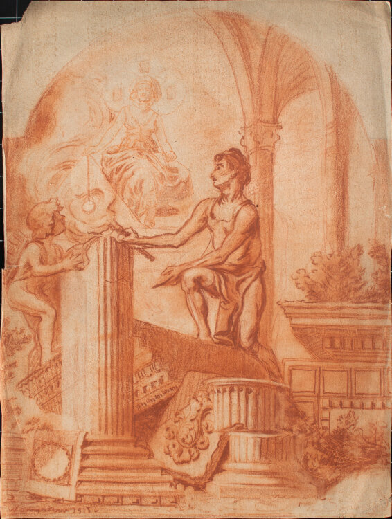 Józef Teofil Smolinski - Studie einer Allegorie - 1915 - Rötel und blindgedrückte Umrisszeichnung