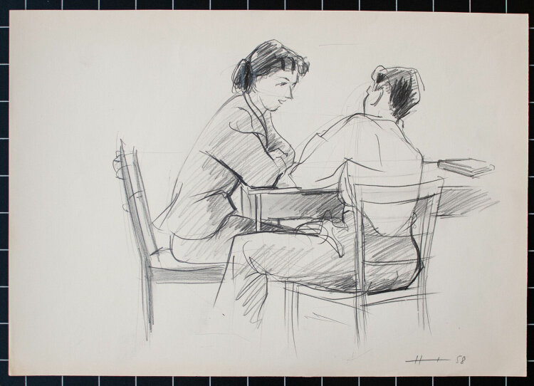 O. Hartmann - Ehepaar am Tisch - o.J. - Zeichnung