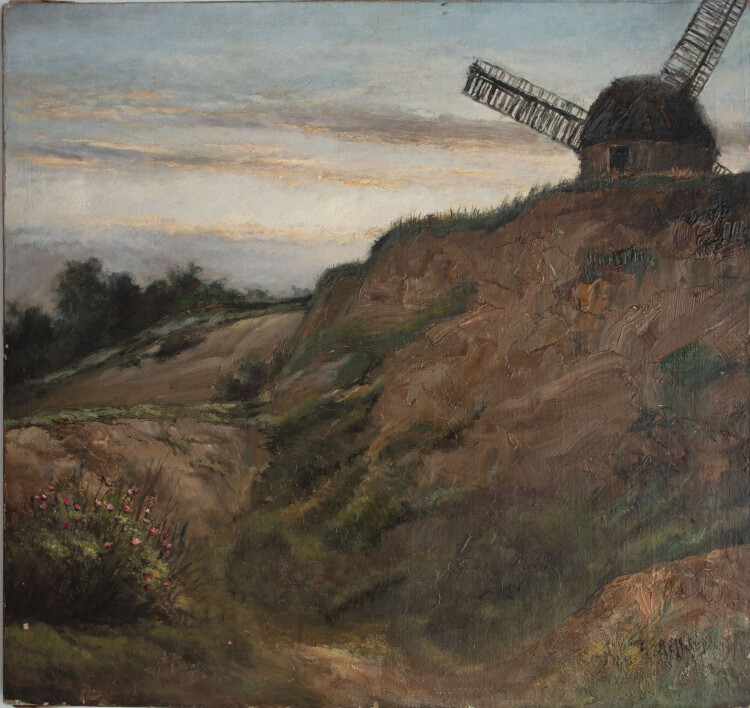Karl Heffner - Landschaft mit Windmühle - o.J. - Öl auf Leinwand