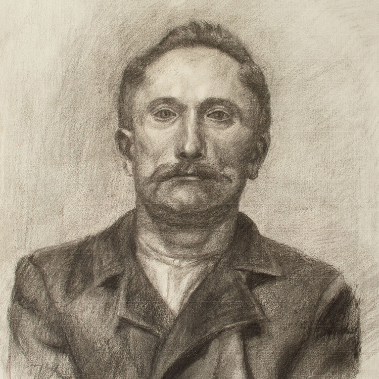 Zofia Mierzejewska - Portait eines Herren - o.J. - Kohlestift auf geripptem Bütten mit Wasserzeichen PL BAS