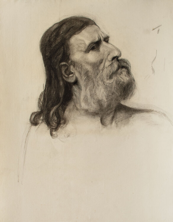 Zofia Mierzejewska - Studie eines bärtigen Mannes - o.J. - Kohlestift auf geripptem Ingres-Bütten mit Wasserzeichen