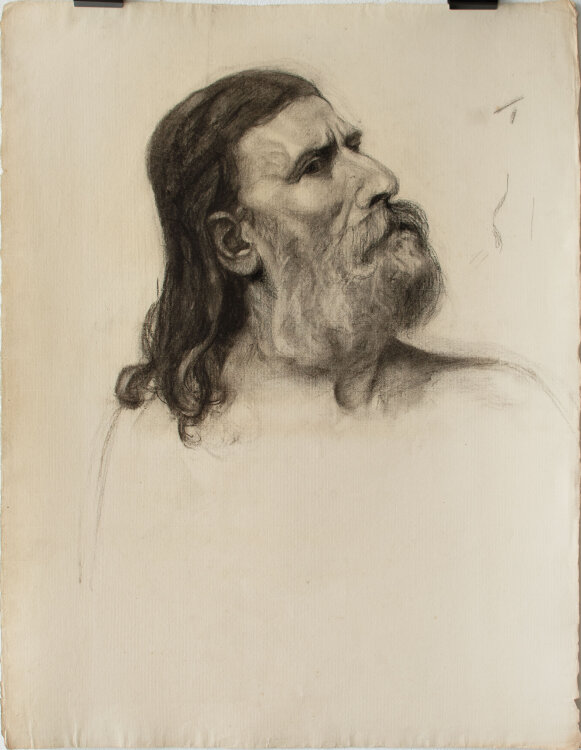 Zofia Mierzejewska - Studie eines bärtigen Mannes - o.J. - Kohlestift auf geripptem Ingres-Bütten mit Wasserzeichen