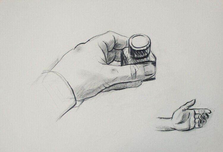 O. Hartmann - Hand mit Tintenfass - o.J. - Zeichnung