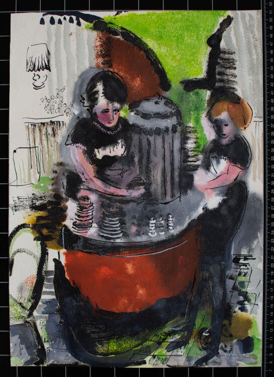 Gerhard Schulte-Dahling - An der Kaffeemaschine - o.J. - Aquarell, Tinte und Deckweiß