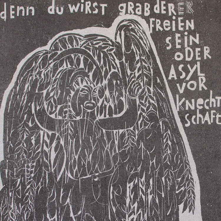 HAP Grieshaber - Epitaph für Allende - 1973 - Holzschnitt in Schwarz und Silber auf Japanbütten