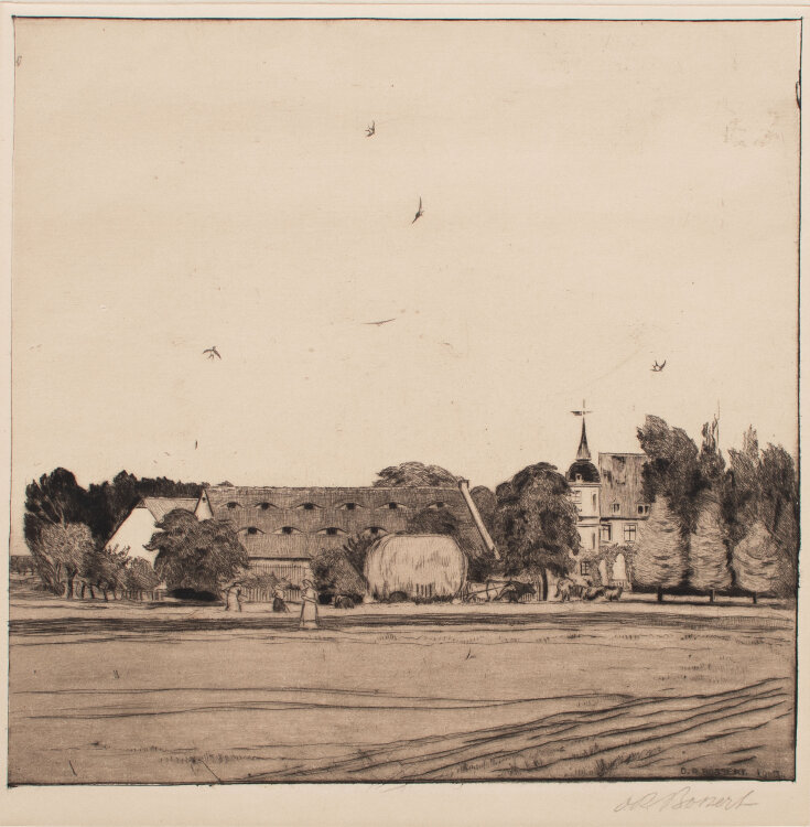 Otto Richard Bossert - Gutshof - 1903 - Radierung mit Plattenton auf chamoisfarbenem Papier