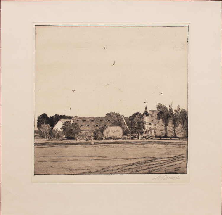 Otto Richard Bossert - Gutshof - 1903 - Radierung mit Plattenton auf chamoisfarbenem Papier