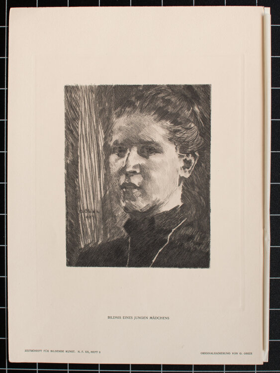 Oskar Obier - Bildnis eines jungen Mädchens - 1907 - Radierung auf Velin mit Seidenhemdchen