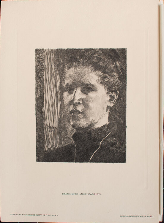 Oskar Obier - Bildnis eines jungen Mädchens - 1907 - Radierung auf Velin mit Seidenhemdchen