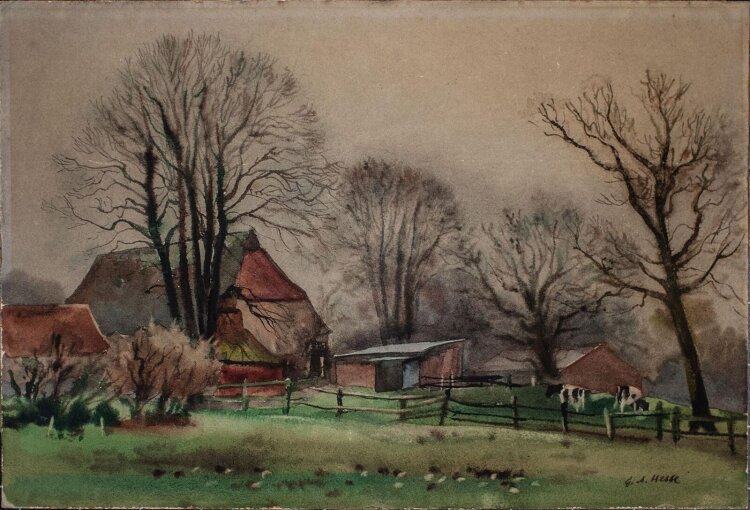 Alfred Hesse - Herbstabend im Dorf - o.J. - Aquarell