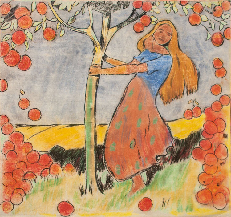 unbekannt - Apfelernte - o.J. - Pastell