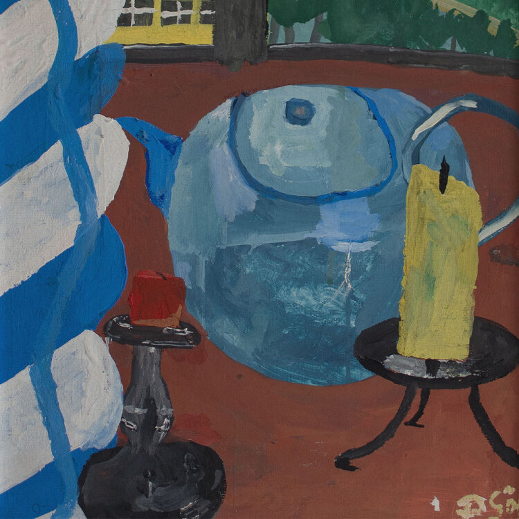 Peter Gött - Stillleben mit blauer Kanne - o.J. - Tempera auf Holz