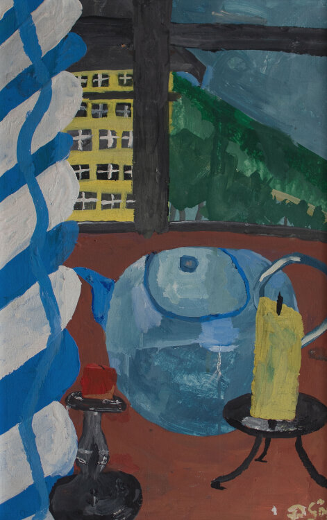 Peter Gött - Stillleben mit blauer Kanne - o.J. - Tempera auf Holz